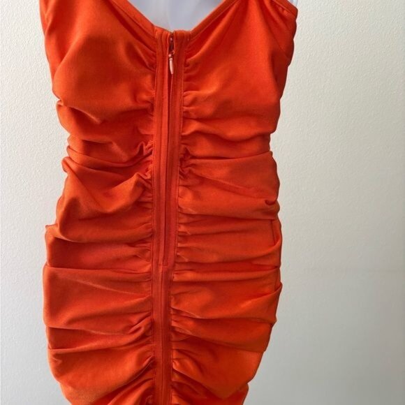 Y2k Fashion Nova Dress Large BodyCon Ruched Mini Satin Festival Boho Glam Indie - Picture 2 of 12